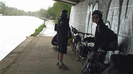 Sheltering from a heavy shower under Donnington Bridge, 3.8 miles into the ride